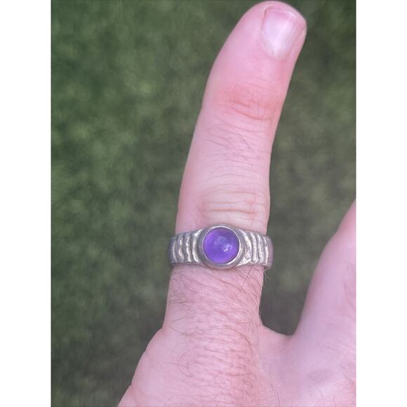 Vintage Sterling Silver Ring 925 Size 6.5 Amethyst Cabochon Band Hallmarked RCK - Picture 9 of 10
